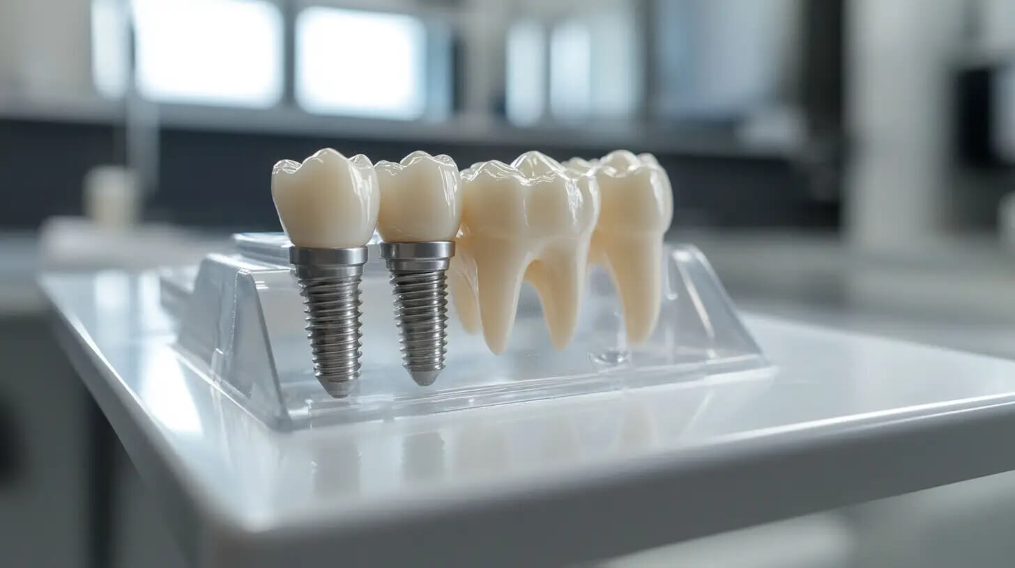 Is it normal to have some residual powder near the crown after a dental implant in Beijing